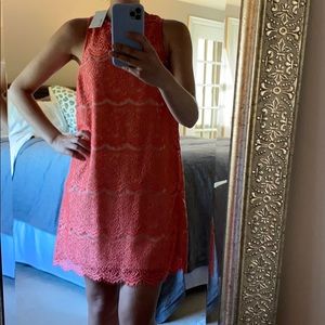CORAL AND NUDE LACE DRESS